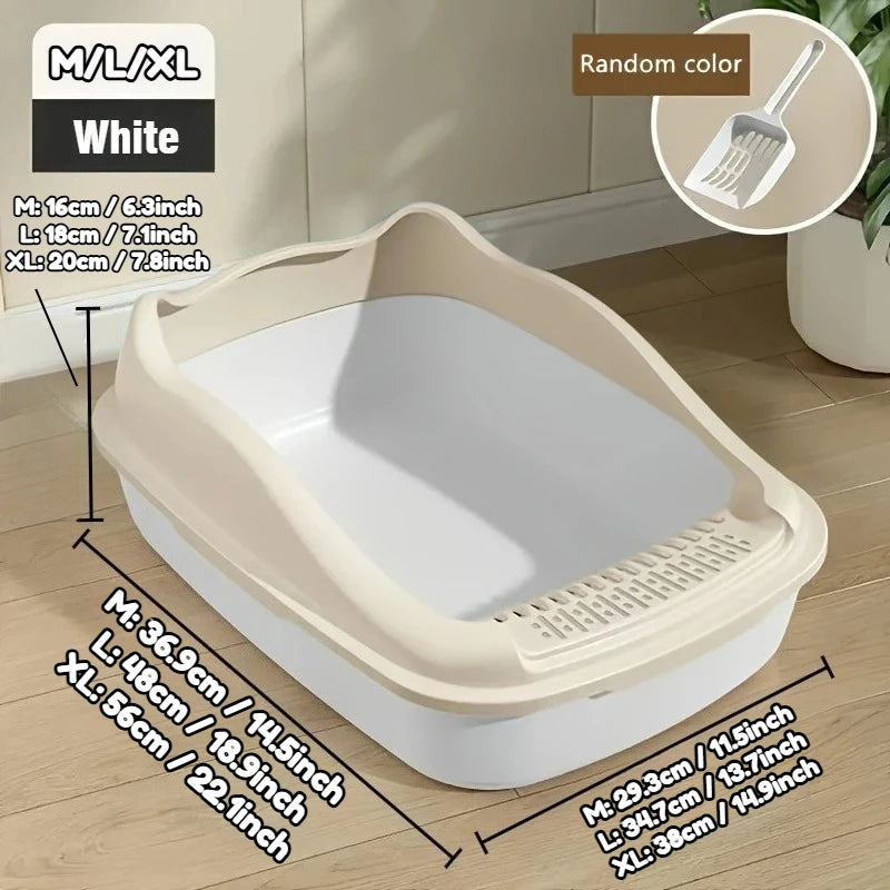 High-Sided Open-Top Cat Litter Box with Scoop