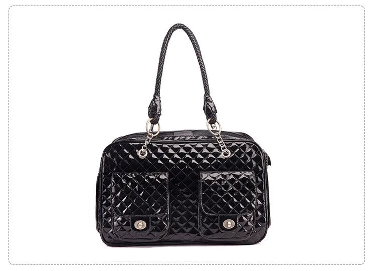 Quilted Pet Carrier Handbag with Braided Handles