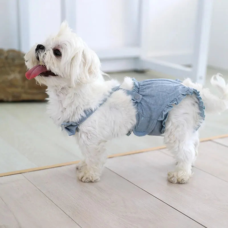 Ruffle-Trim Pet Sanitary Pants with Bow Suspenders