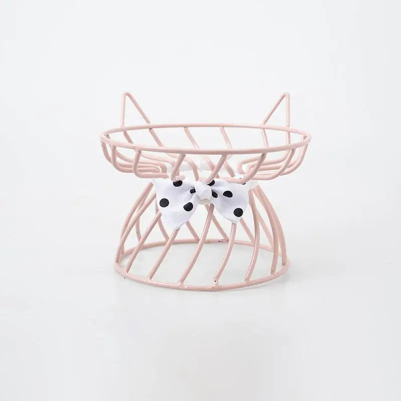 Cat-Face Ceramic Dish & Bow-Detail Stand Options
