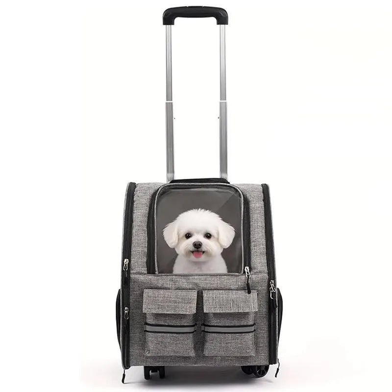 Rolling Pet Carrier Backpack with Telescopic Handle