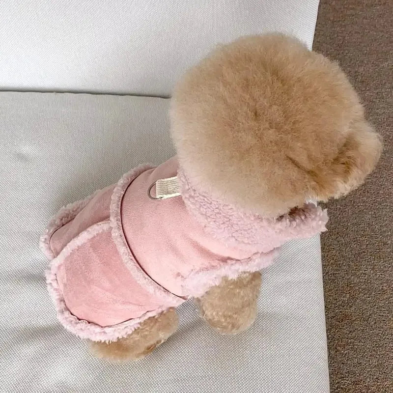 Suede-Look Pet Vest with Curly Plush Trim