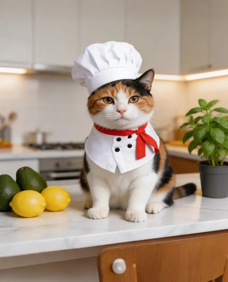 Chef Costume for Cats & Dogs with Red Scarf Detail
