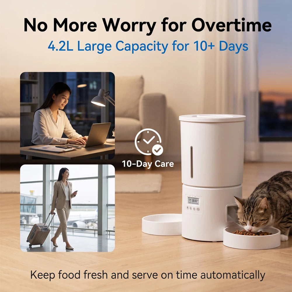 4.2L Automatic Double-Bowl Pet Feeder with Button Controls