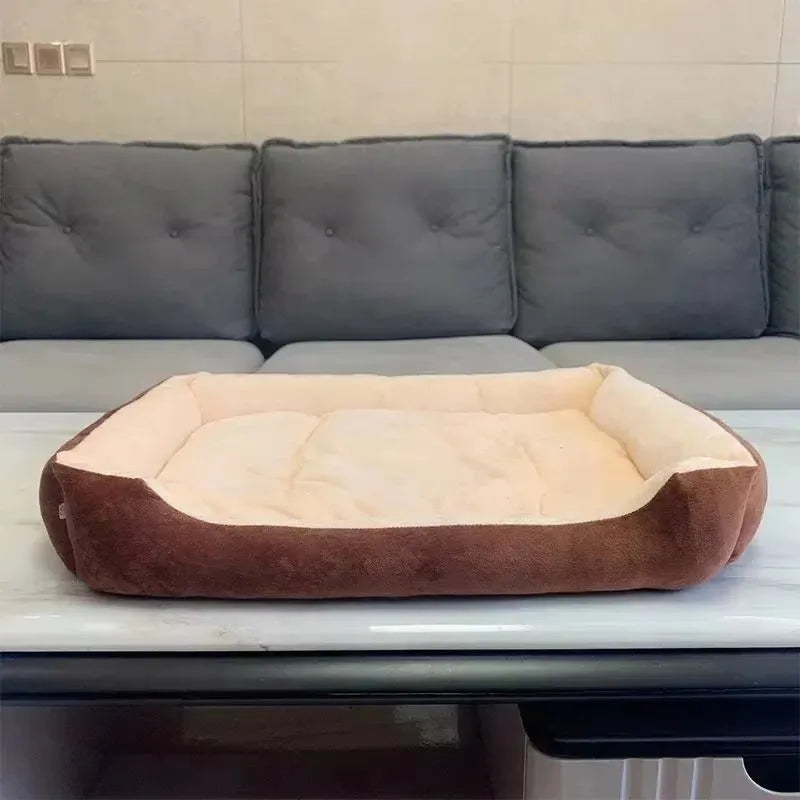Plush-Lined Rectangular Pet Bed with Paw Detail