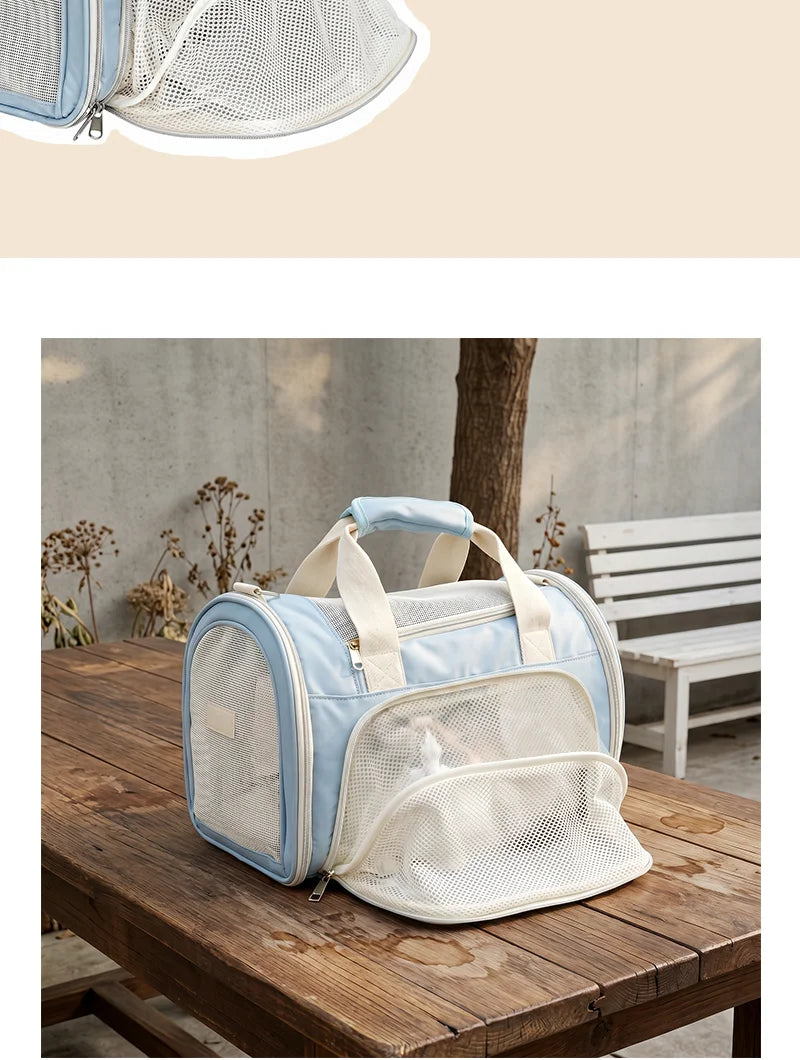 Blue Mesh Travel Carrier for Cats & Small Dogs