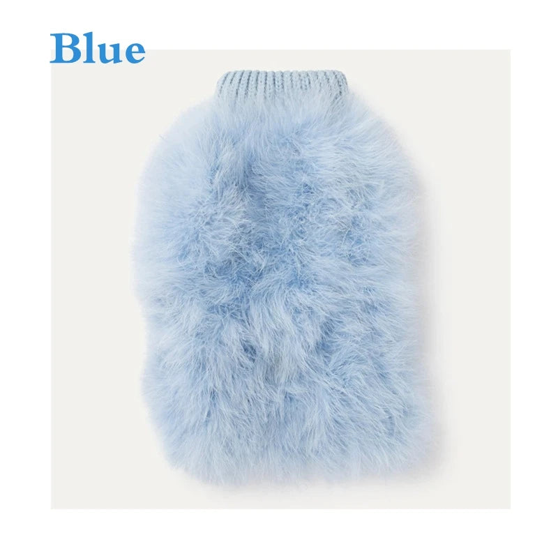 Feather-Trim Pet Sweater & Separate Pearl-Look Glasses Option