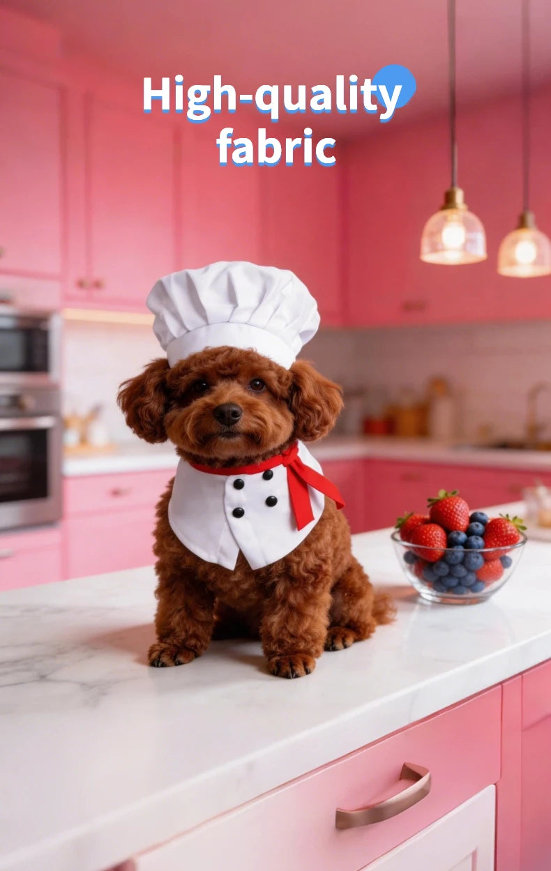 Chef Costume for Cats & Dogs with Red Scarf Detail