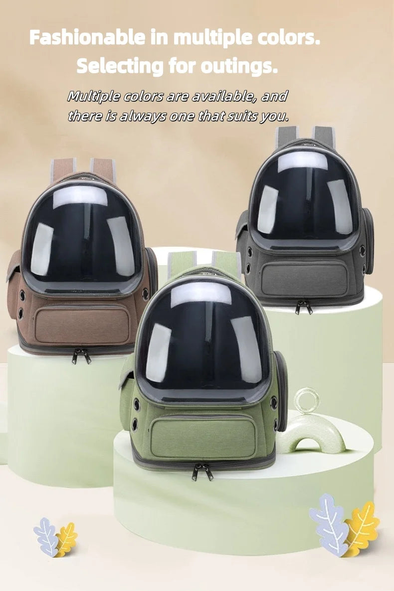 Green Clear-Front Cat Carrier Backpack with Storage Pockets