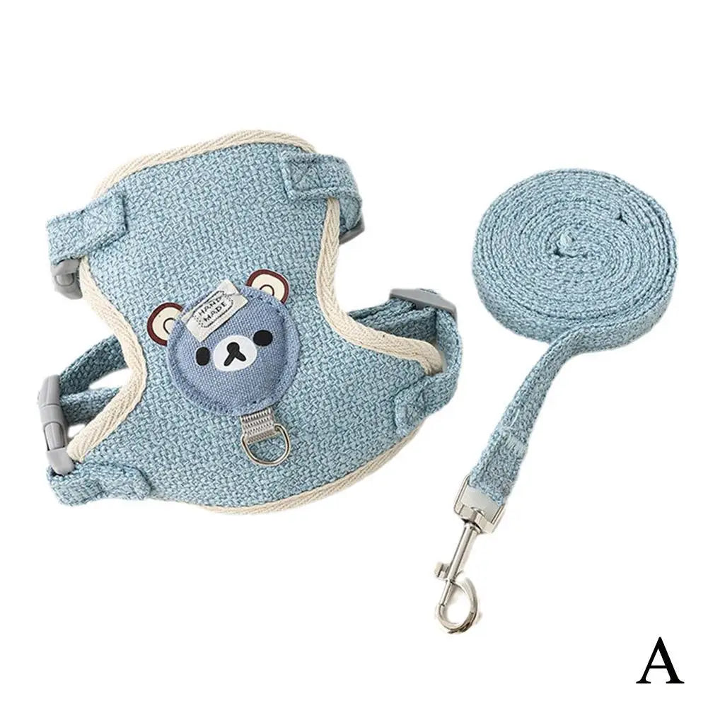 Textured Bear-Face Pet Harness & Leash Set