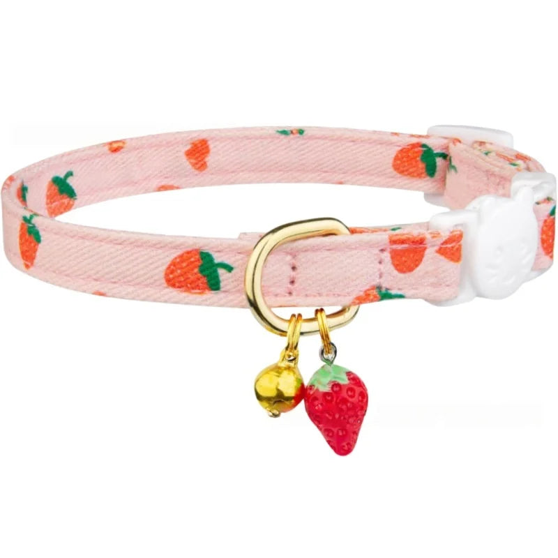 Floral Cotton Cat Collar with Bell & Flower Charm