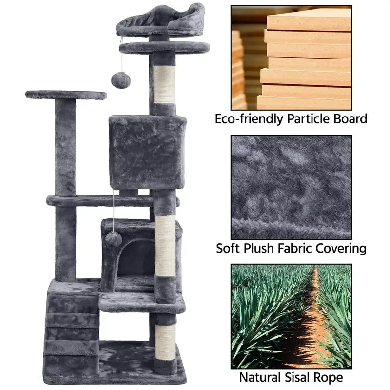 Plush Two-Condo Cat Tower with Lookout Perches