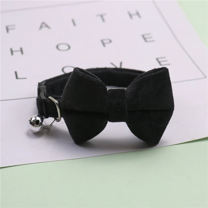 Velvet Bow-Tie Cat Collar with Bell