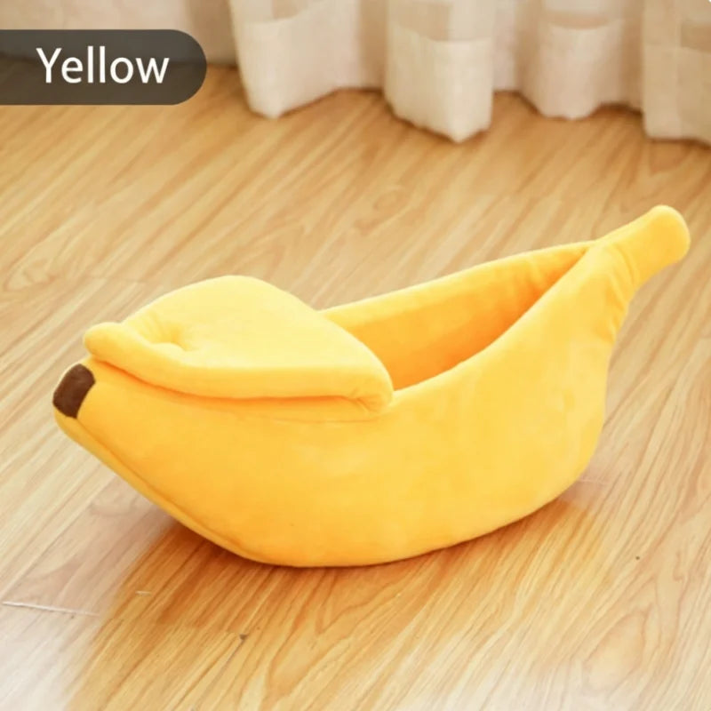 Banana-Shaped Cat Bed with Peel-Back Cover