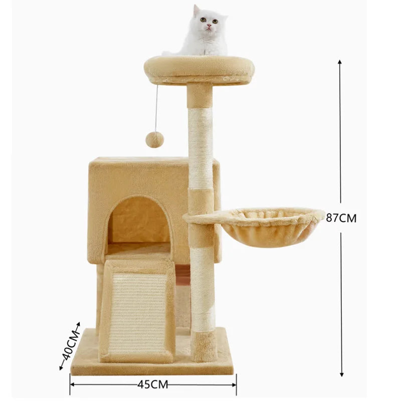 Plush Cat Tree with Condo, Hammock & Scratching Posts