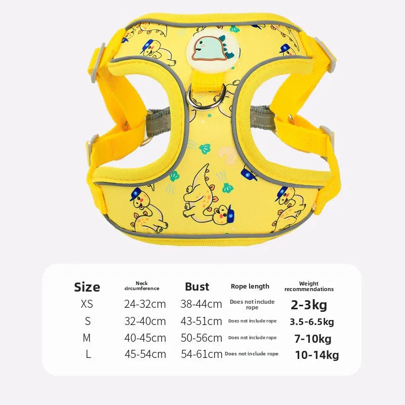 Cartoon-Print Pet Vest Harness, Harness or Leash Option