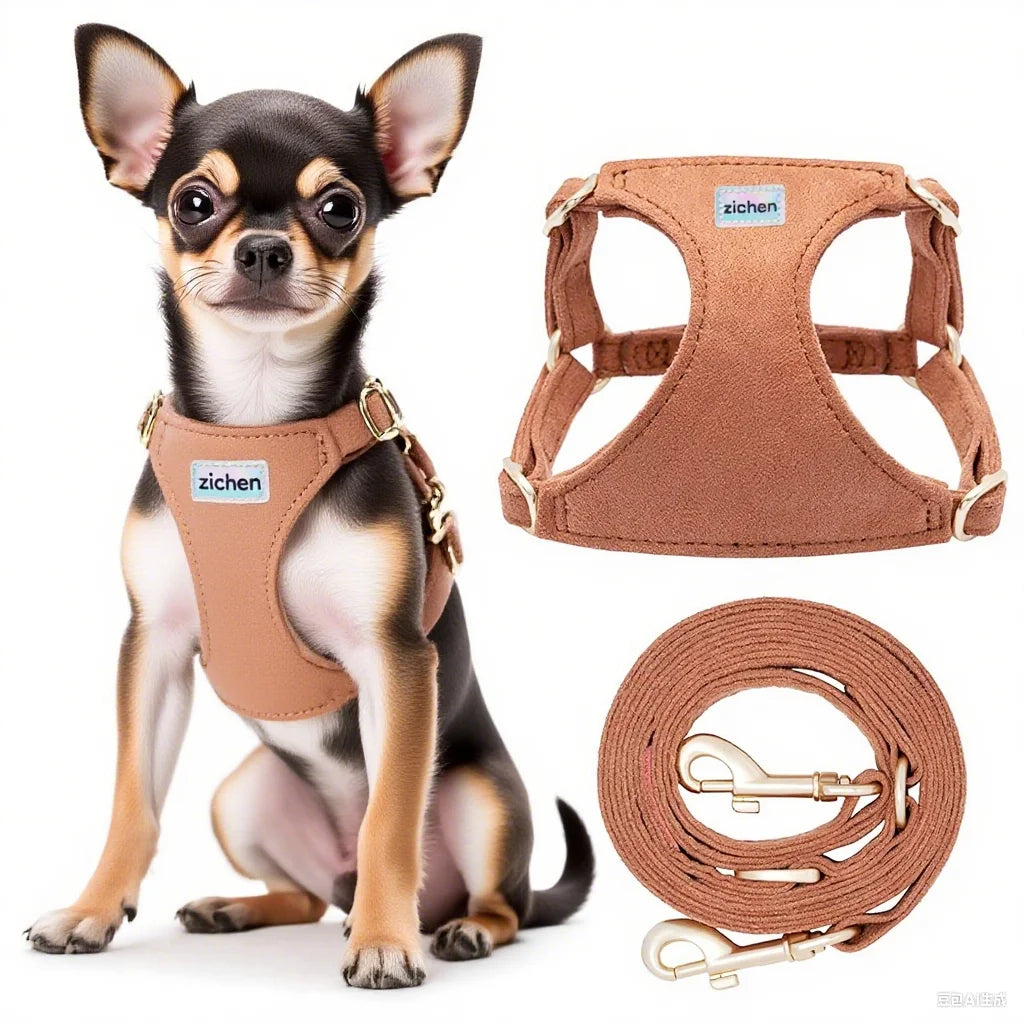 Caramel Adjustable Pet Harness & Leash Set