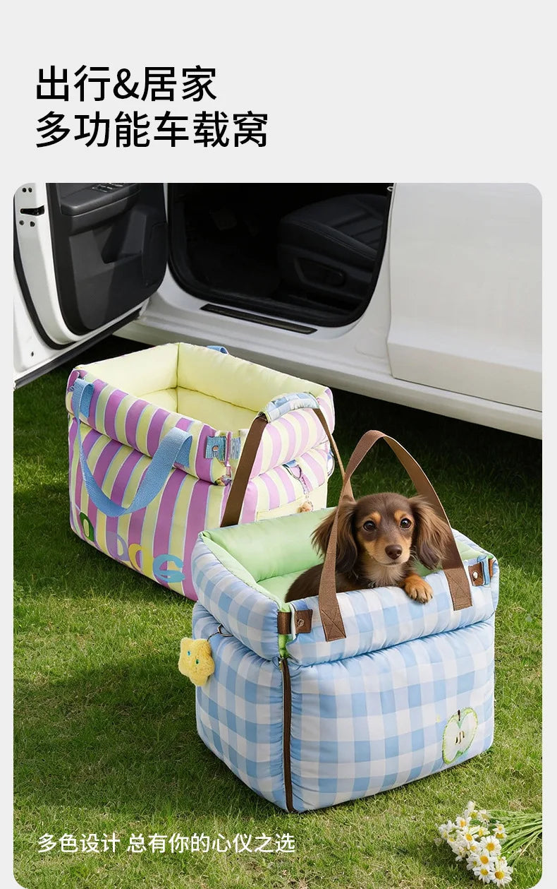 Pastel Pet Travel Bed with Carry Handles & Padded Sides