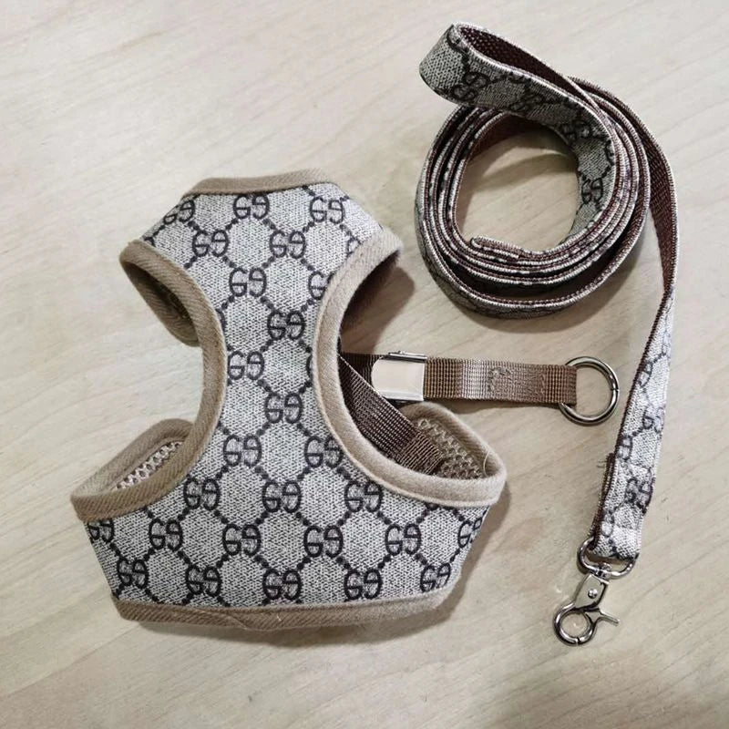 Classic-Pattern Mesh Pet Harness & Leash Set
