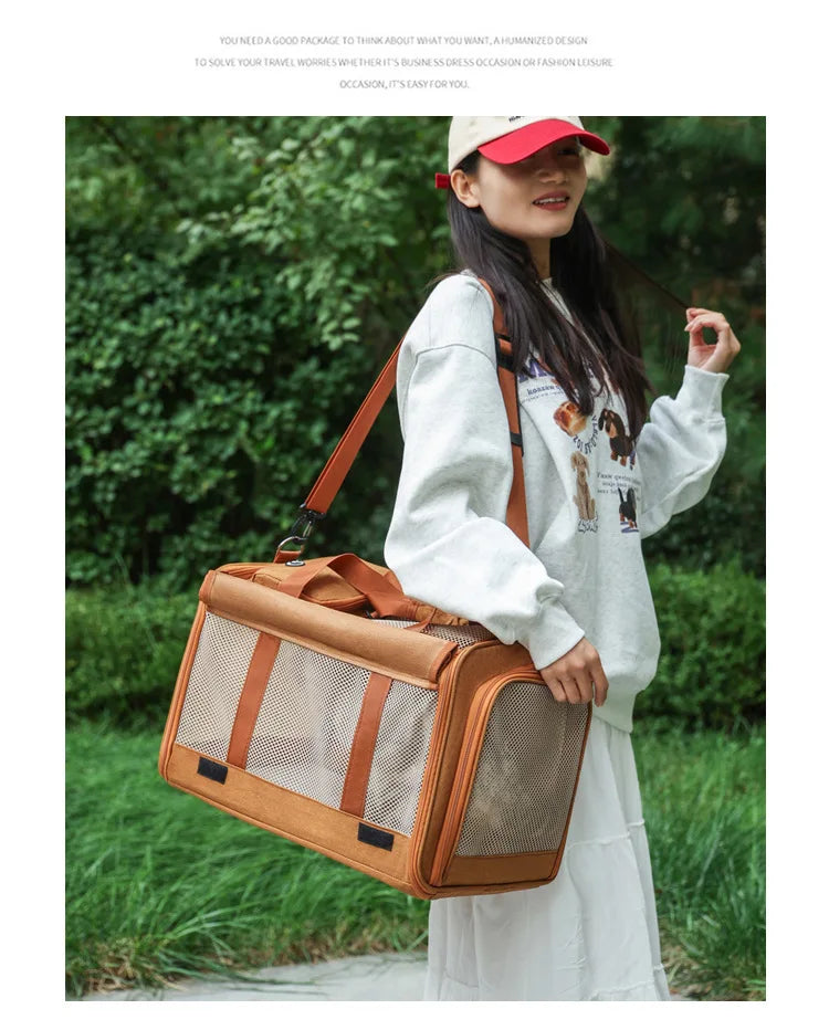 Foldable Mesh Pet Carrier with Front & Top Access