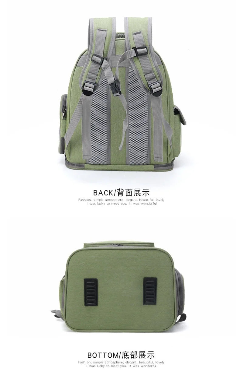 Green Clear-Front Cat Carrier Backpack with Storage Pockets
