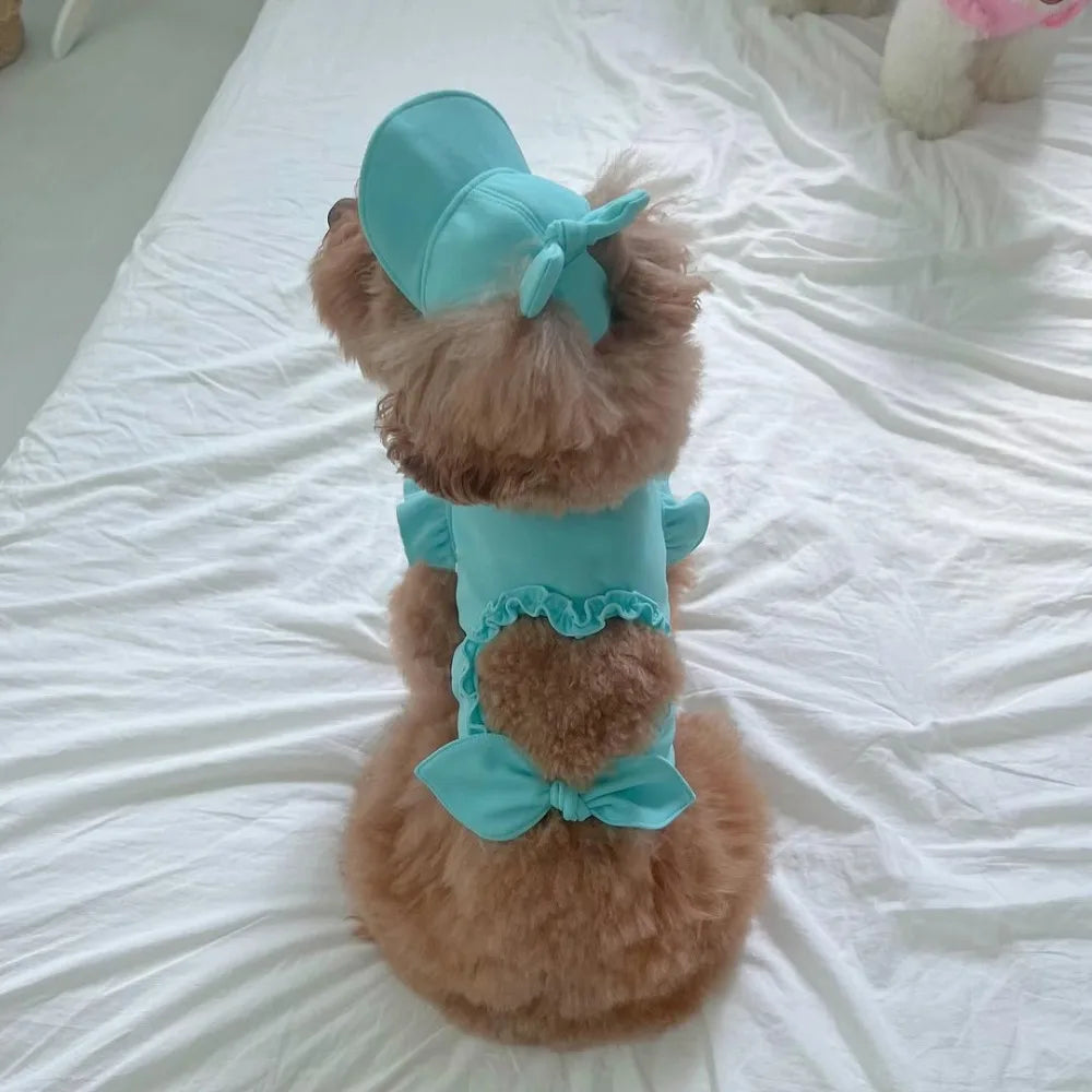 Heart-Cutout Ruffle Pet Top & Matching Hat Set