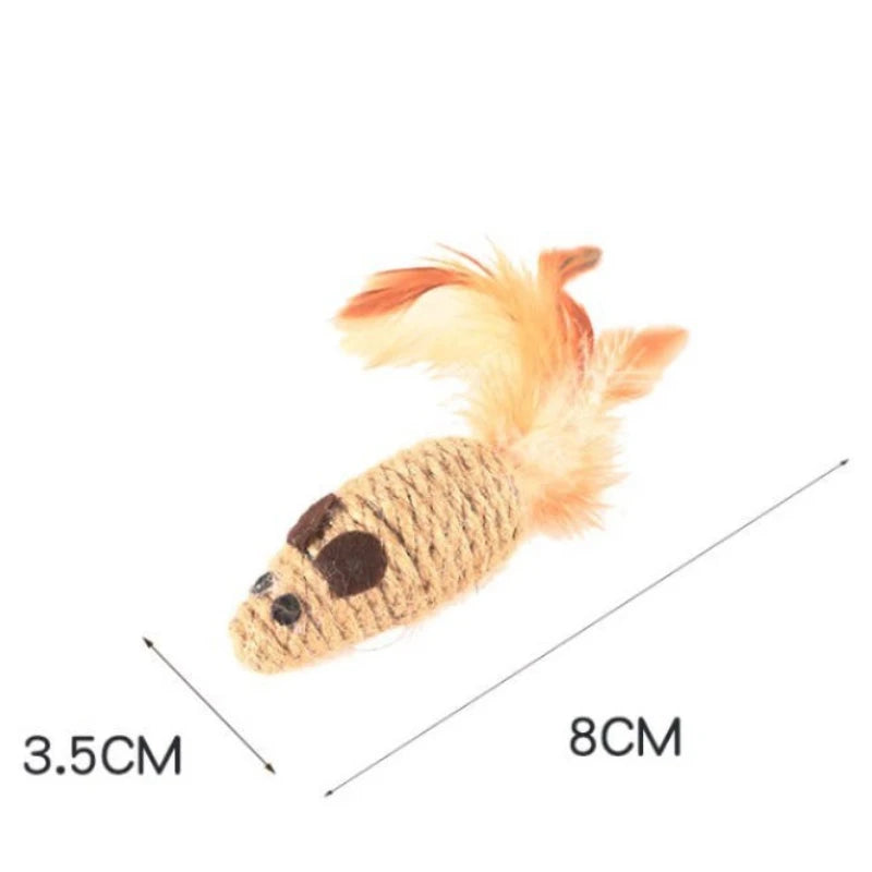 Sisal Mouse Cat Toys with Feather Tails