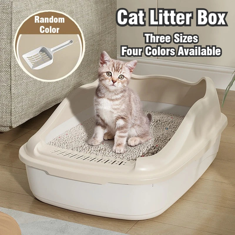 High-Sided Open-Top Cat Litter Box with Scoop