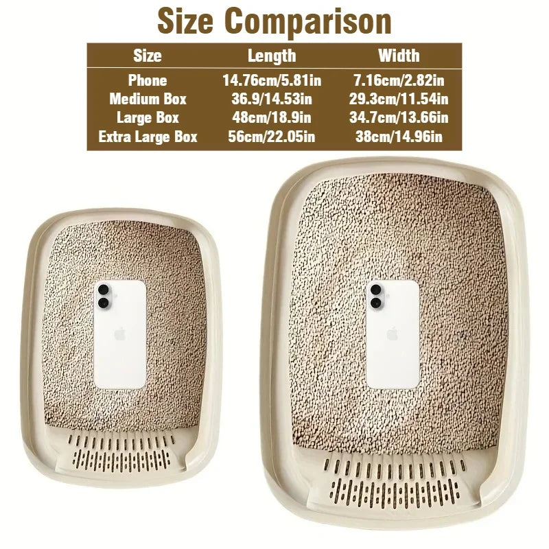 High-Sided Open-Top Cat Litter Box with Scoop