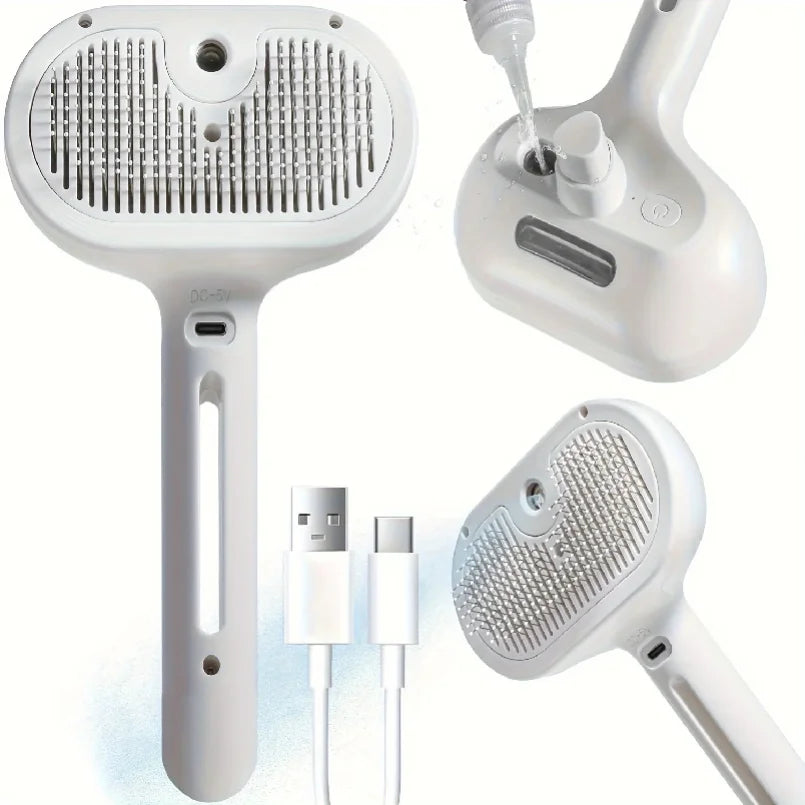 Rechargeable Misting Pet Grooming Brush, White, 1 or 2 Pack