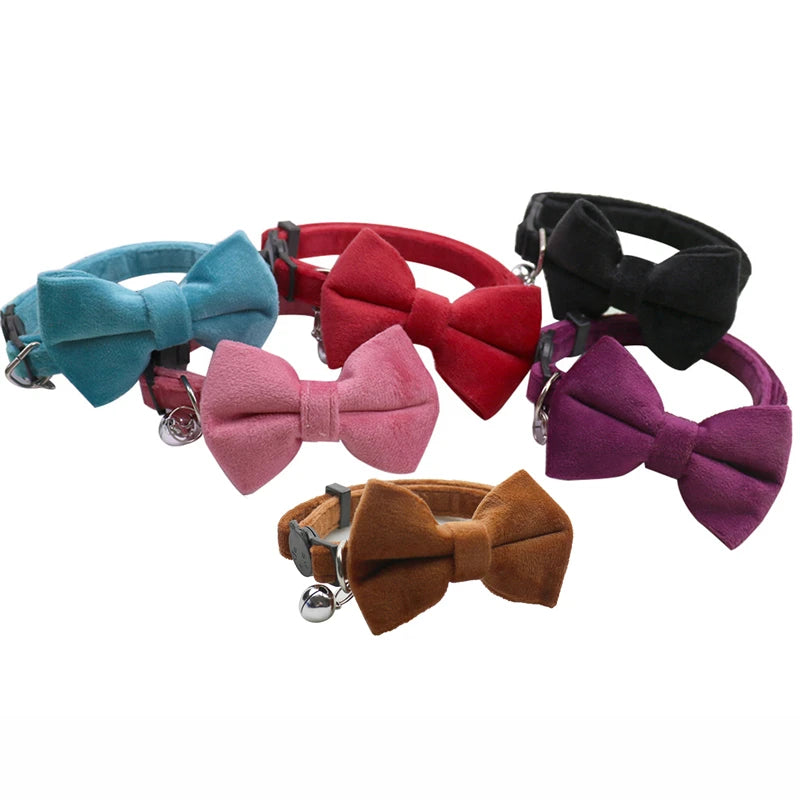 Velvet Bow-Tie Cat Collar with Bell