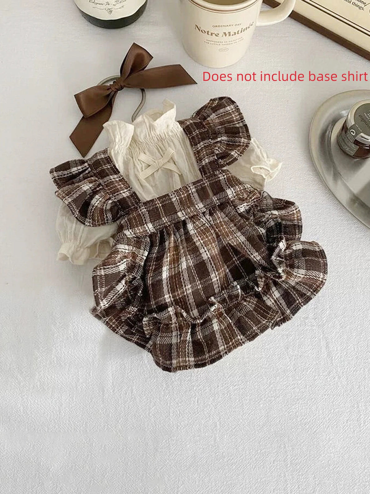 Brown Plaid Pet Pinafore Dress with Ruffle Trim