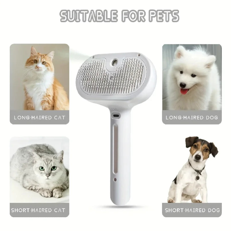 Rechargeable Misting Pet Grooming Brush, White, 1 or 2 Pack