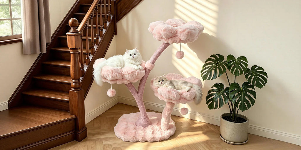 Plush Flower Cat Tree with Scratching Areas