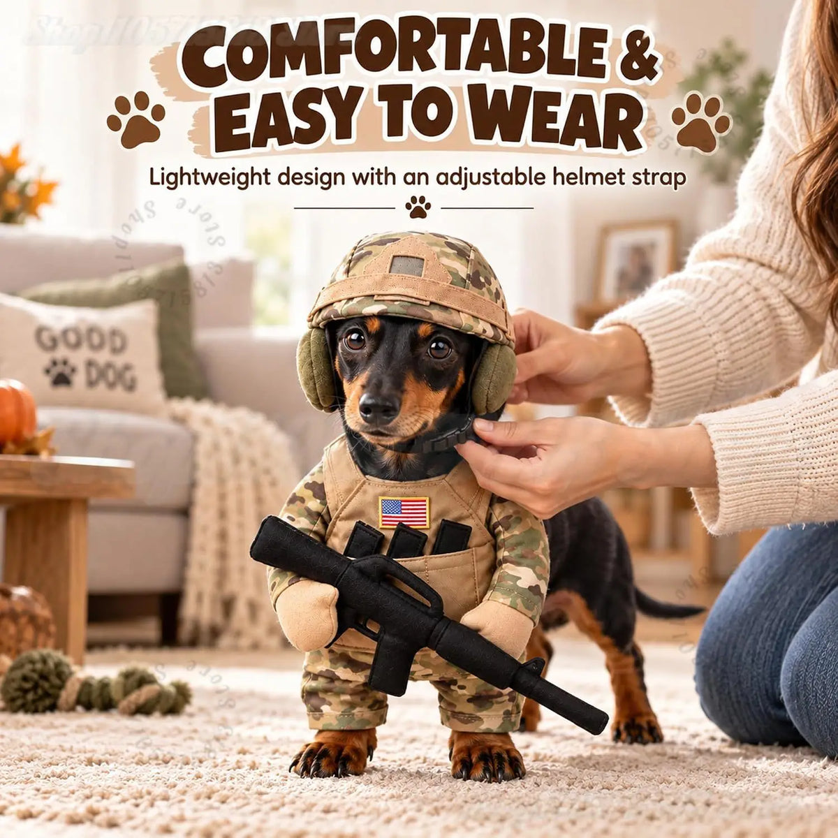 Camouflage Soldier Costume with Helmet for Cats & Small Dogs