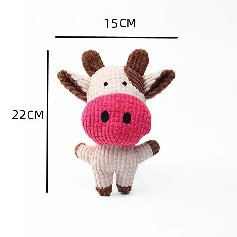 Ribbed Plush Cow Dog Toy with Pink Nose