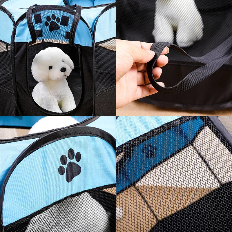 Foldable Octagonal Pet Playpen with Mesh Top