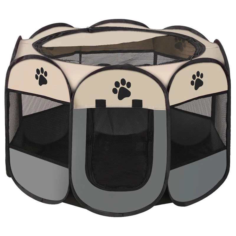 Foldable Octagonal Pet Playpen with Mesh Top