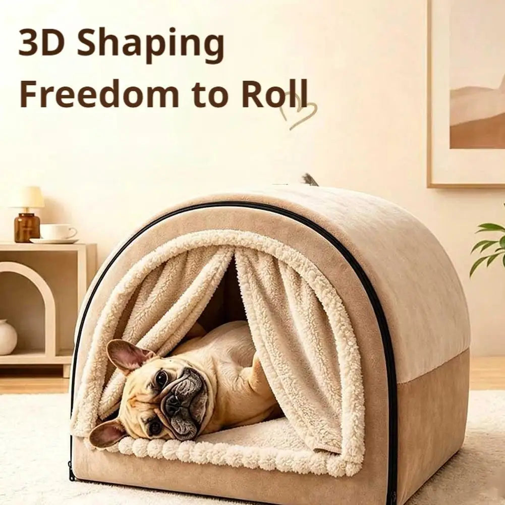 Covered Pet Tent Bed with Door Curtain