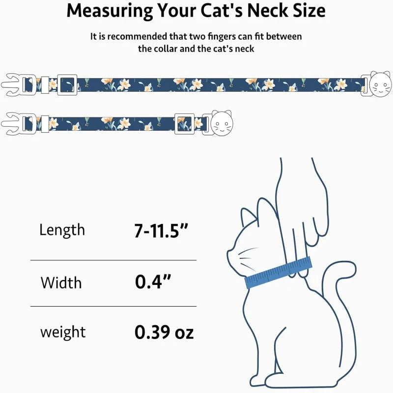 Floral Cotton Cat Collar with Bell & Flower Charm