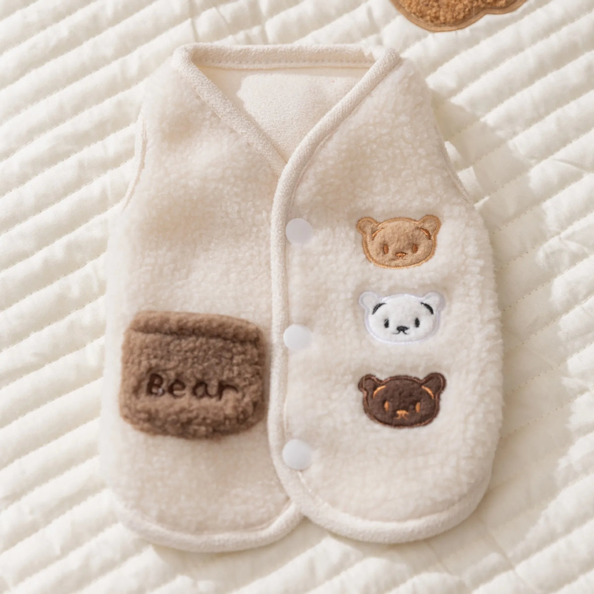 Teddy-Texture Pet Vest with Three Bear Details