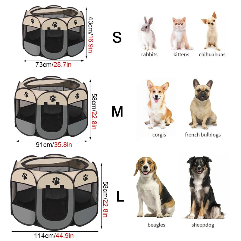 Foldable Octagonal Pet Playpen with Mesh Top
