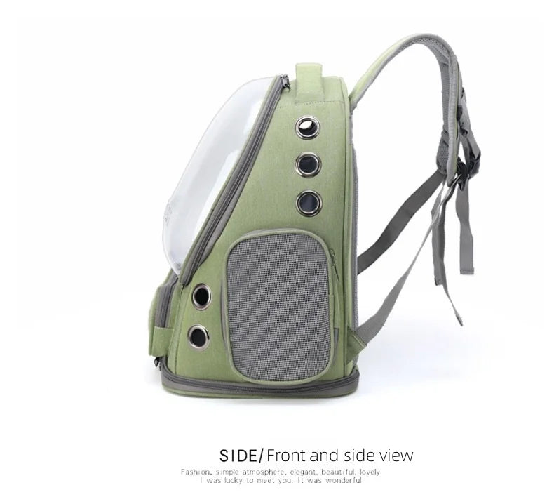 Green Clear-Front Cat Carrier Backpack with Storage Pockets
