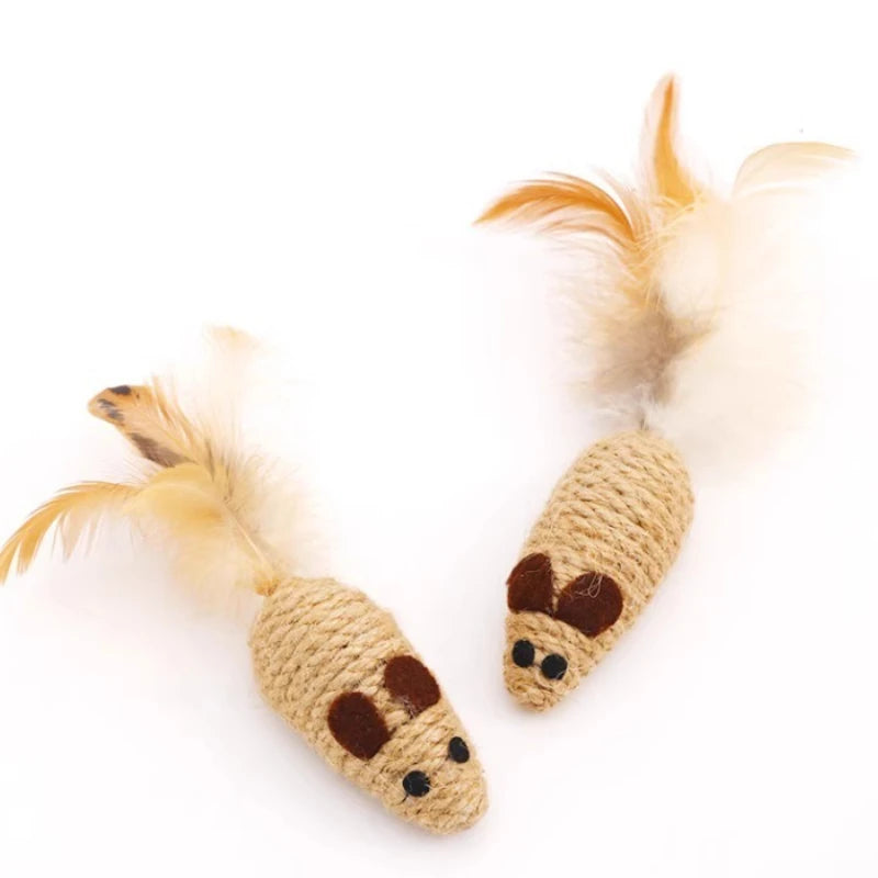 Sisal Mouse Cat Toys with Feather Tails