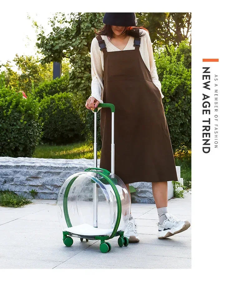 Clear Bubble Rolling Pet Carrier with Telescoping Handle