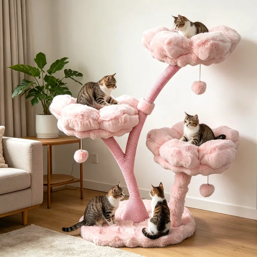 Plush Flower Cat Tree with Scratching Areas