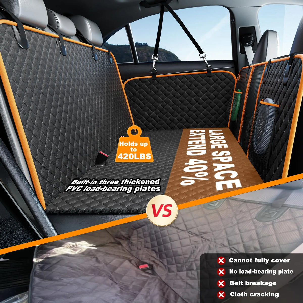 Hard-Bottom Dog Back Seat Extender & Car Seat Cover