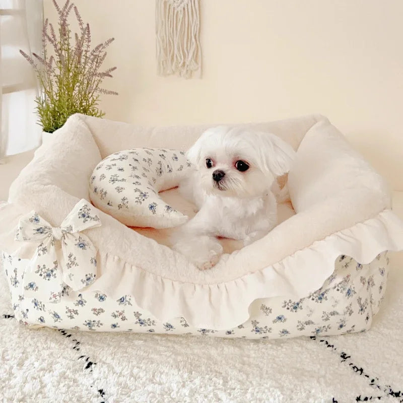 Ruffled Cotton Pet Sofa Bed for Dogs & Cats