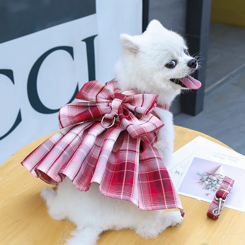 Plaid Pet Dress with Oversized Back Bow