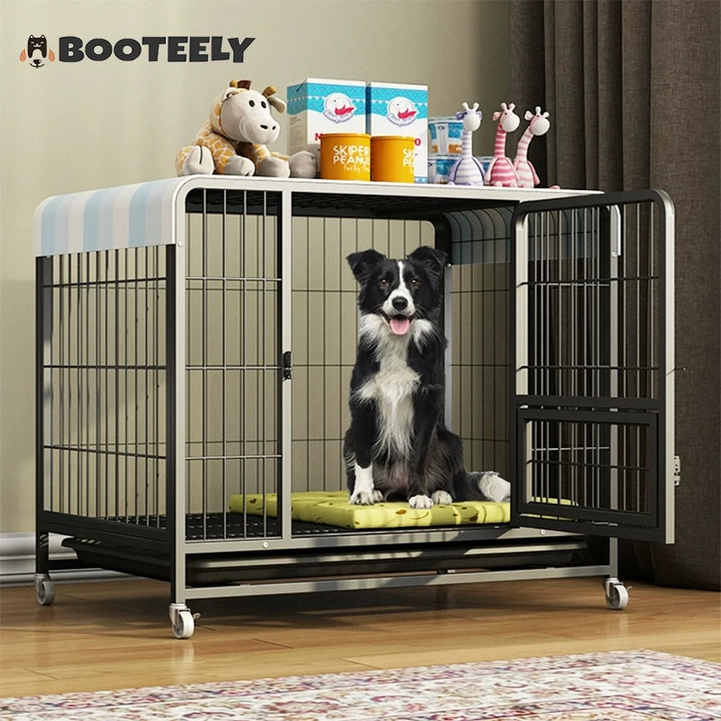 BOOTEELY Metal Dog Crate with Wheels & Opening Top, Black or White